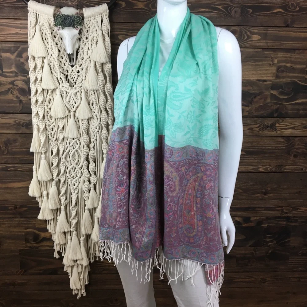 Paisley Fringe Scarf Purple‎